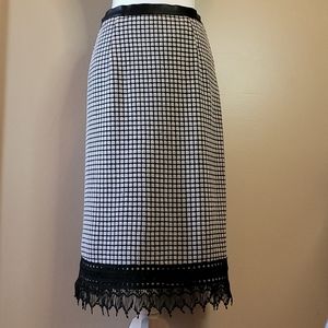 NWT Ryu Midi Pencil Skirt Black & Gray w/ Lace Crochet Hem